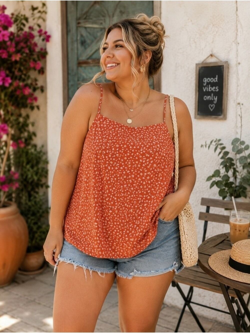 Levi’s Rust Orange Ditsy Floral Tie Back Cami Top 3X NWT - Picture 2 of 11